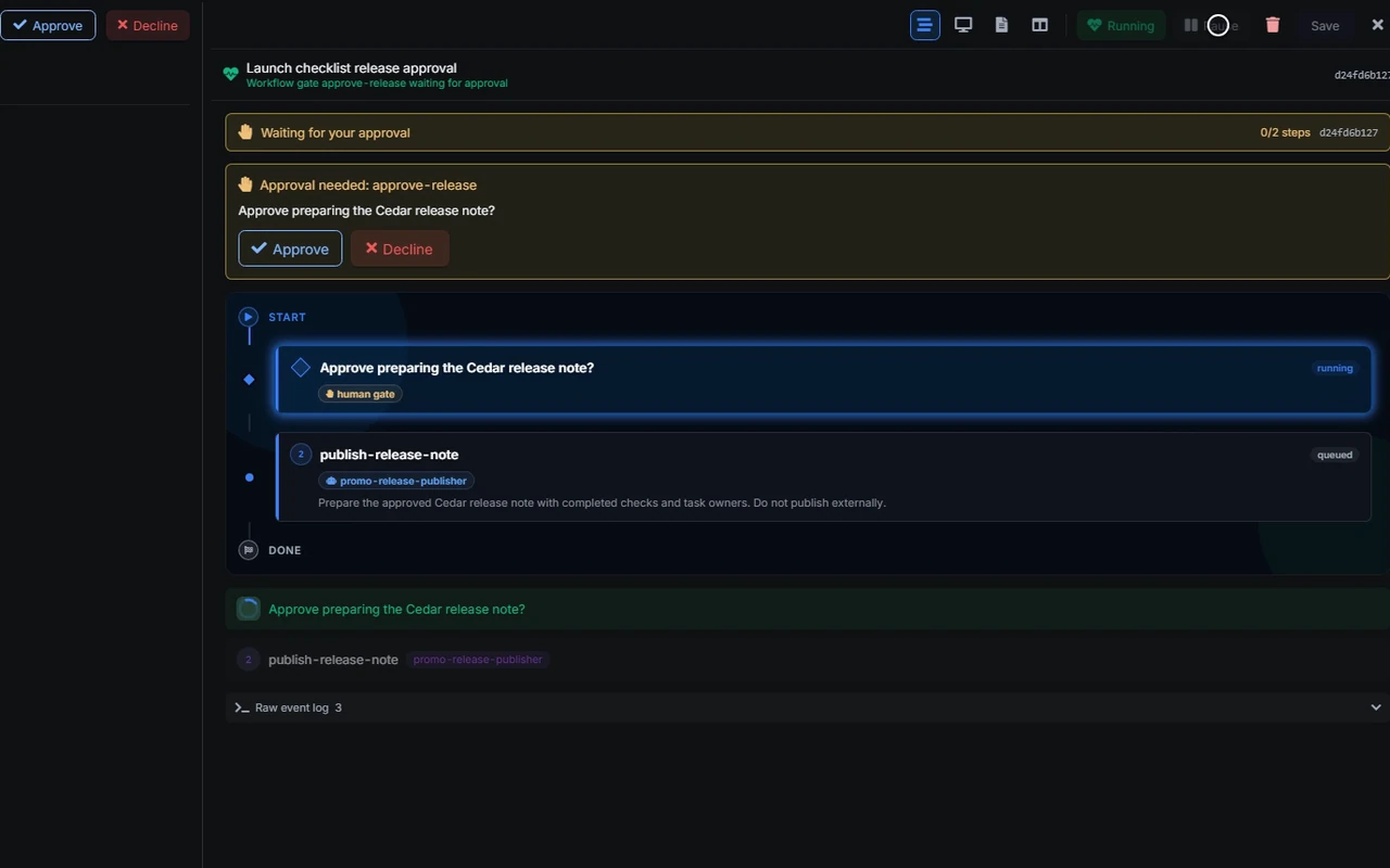 A workflow paused at a human approval step